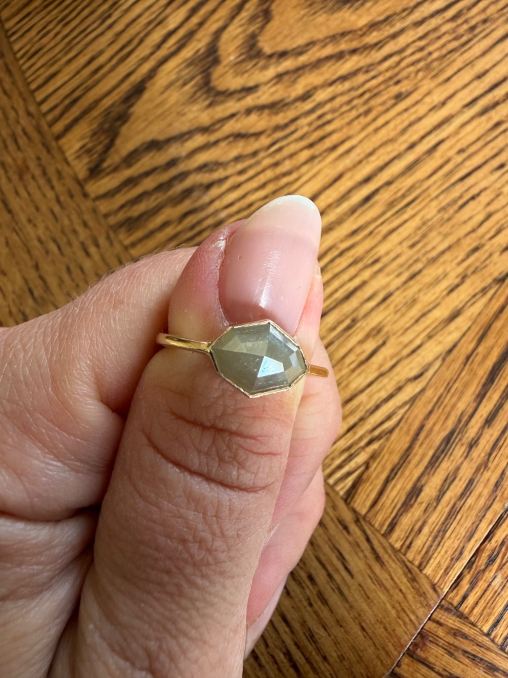 Beautiful Natural Grey Diamond Engagement Rosecut Navette Bezel Yellow Gold 14k